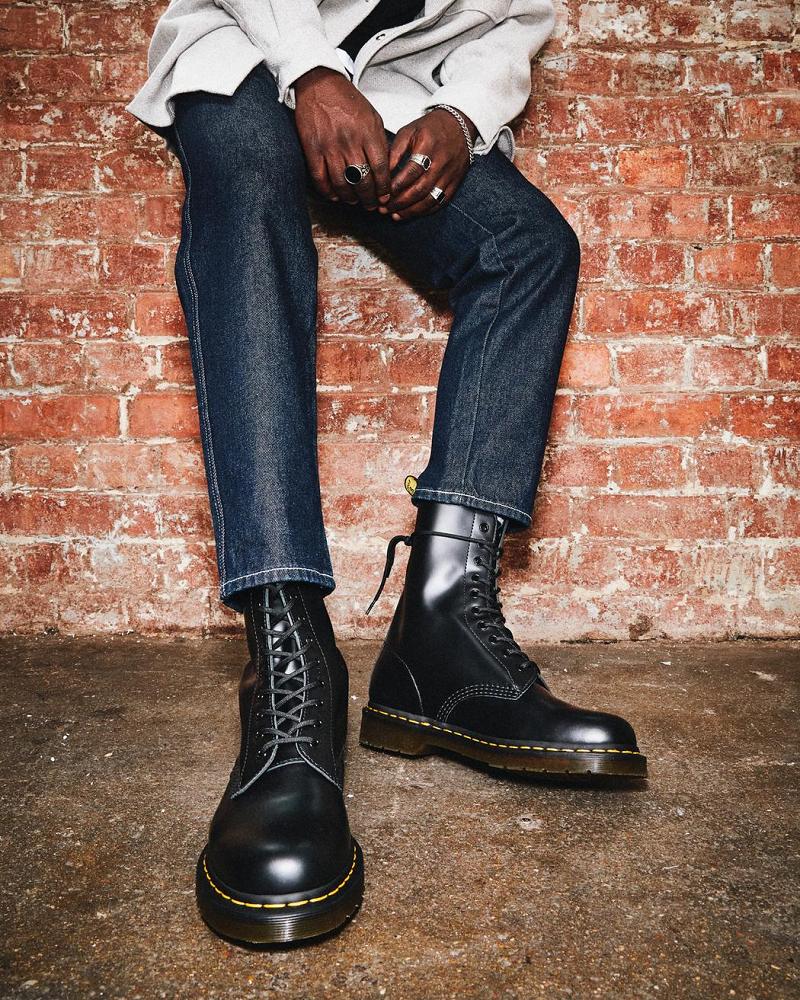 Black Men's Dr Martens 1490 Smooth Leather Mid Calf Ankle Boots | CA 416DFM